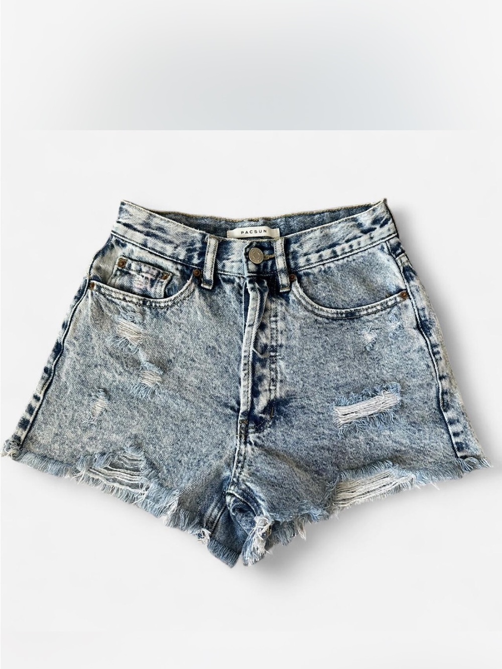 PacSun Distressed High-Rise Denim Shorts - Light Blue Wash